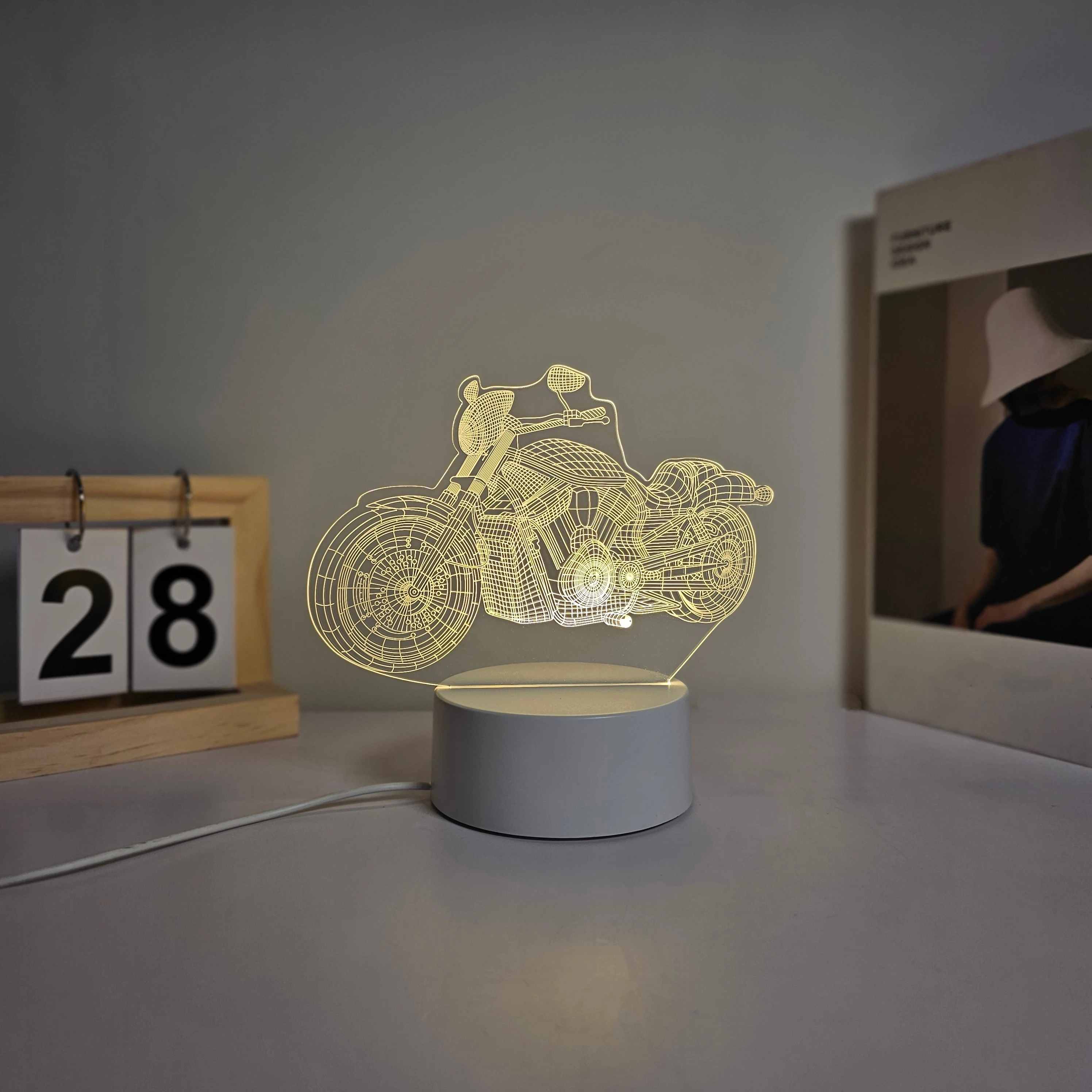 Modelowanie motocykla lampka nocna 3D, dekoracja stołu warsztatowego w pokoju, zasilanie USB, ciepłe światło.