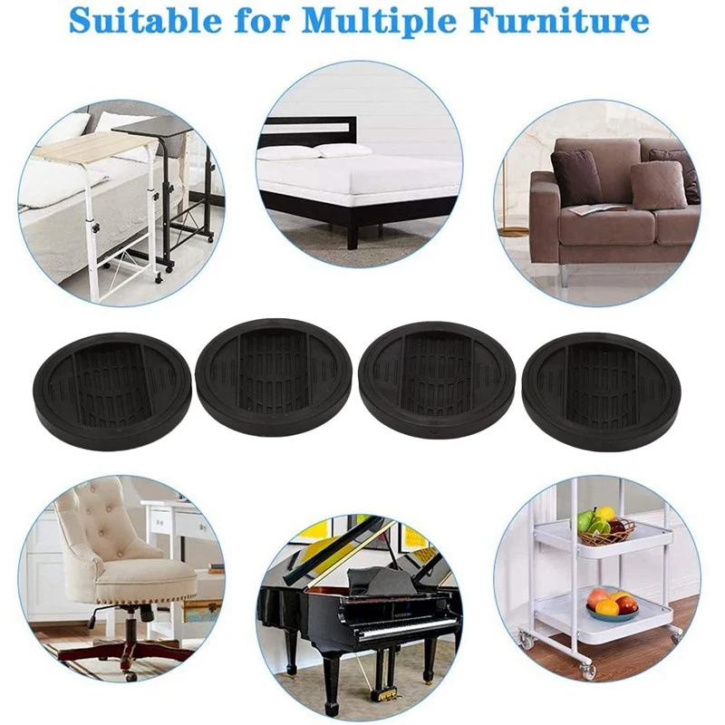 Furniture Castor Cups 4 PCS, Rubber Feet Pads Non Slip Furniture Coasters For Chair Leg Floor Protectors Bed Sofa Wheel