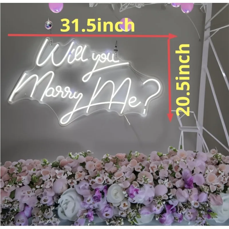 

31.5 * 20.5 inches Large Neon Sign Will You Marry Me  Decoration Ins Neon Signs For Wall Decor Neon Light 5V USB Cool White