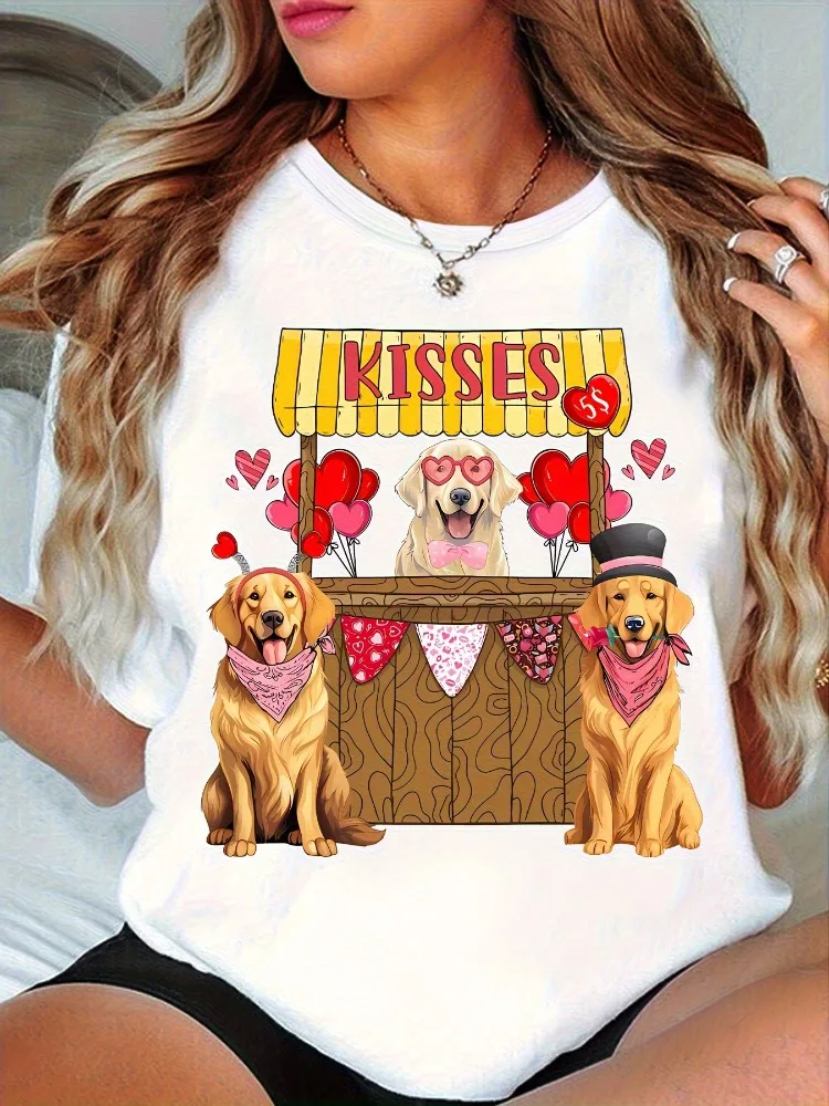 

Ladies' Valentine's Day Golden Retriever T-Shirt Adorable My Dog Is My Valentine Design Funny Pattern Top Soft and Comfortable