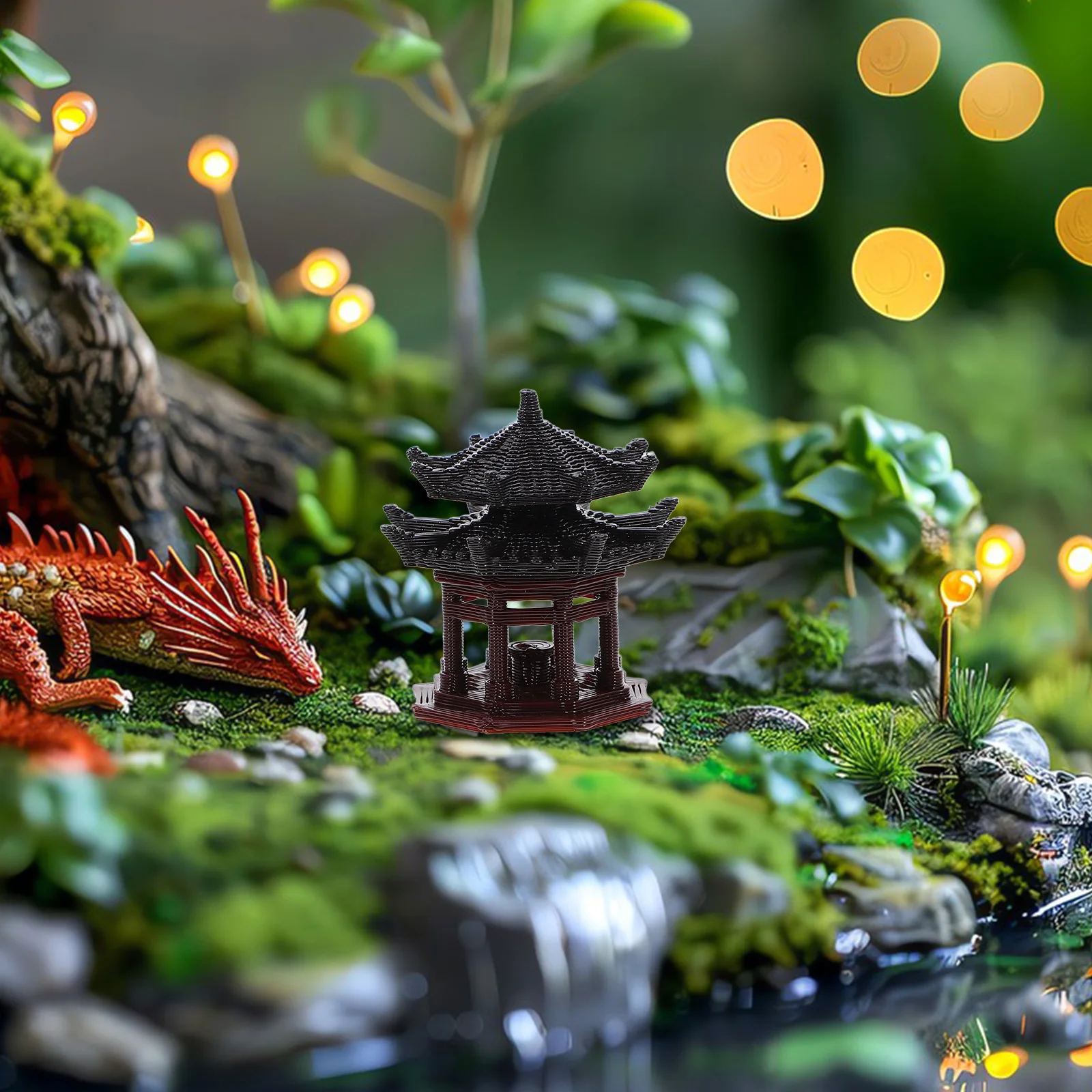 

Mini Pavilion Statue 8 Angle Double Layer Bonsai nament L Decor Decoration Realistic Miniature Figurine