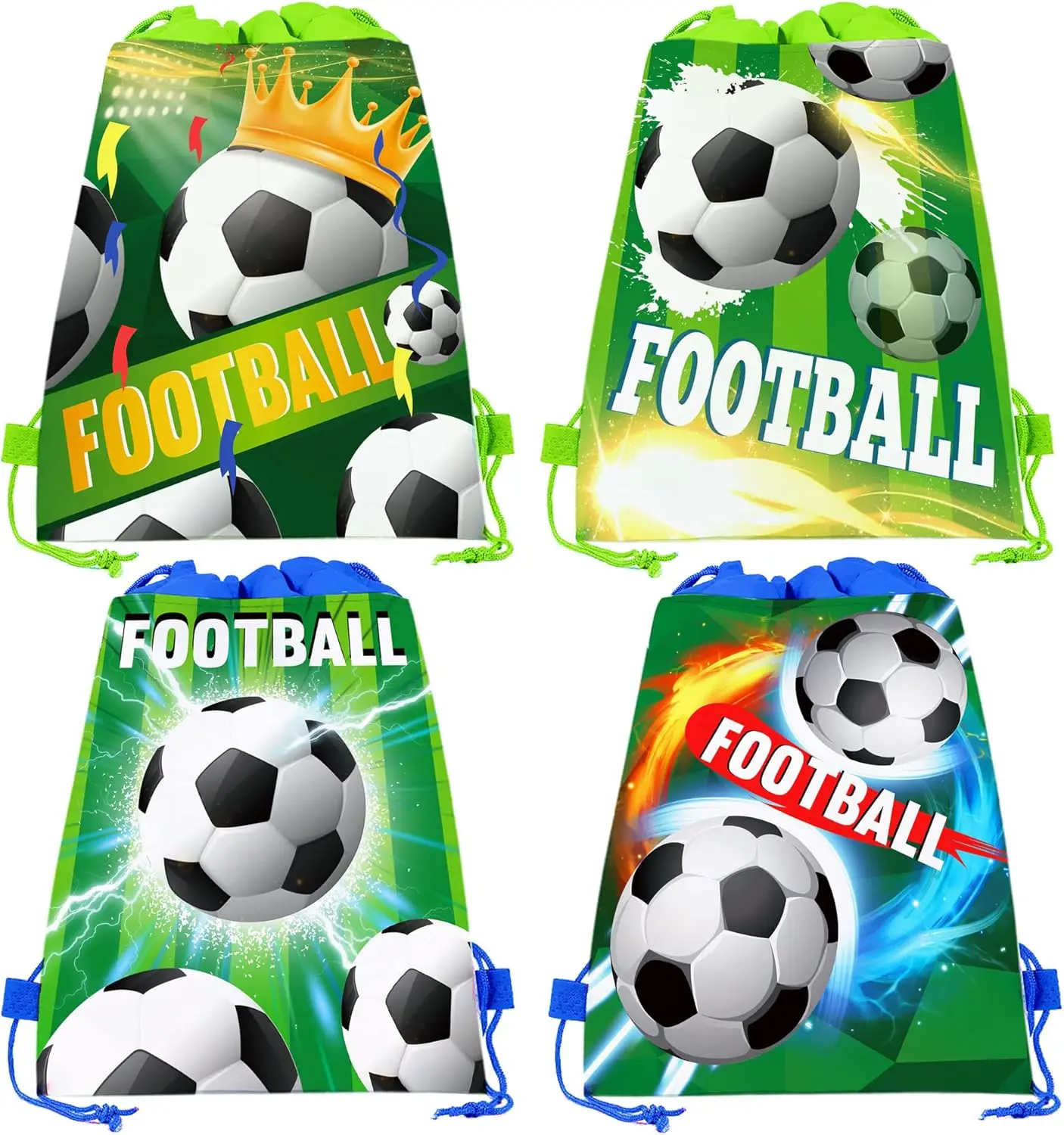 12 Pcs Soccer Themed Drawstring Non Woven Bag Beach Backpack Sports Picnic Organizer Bag For Outdoor Sports Fitness Travel