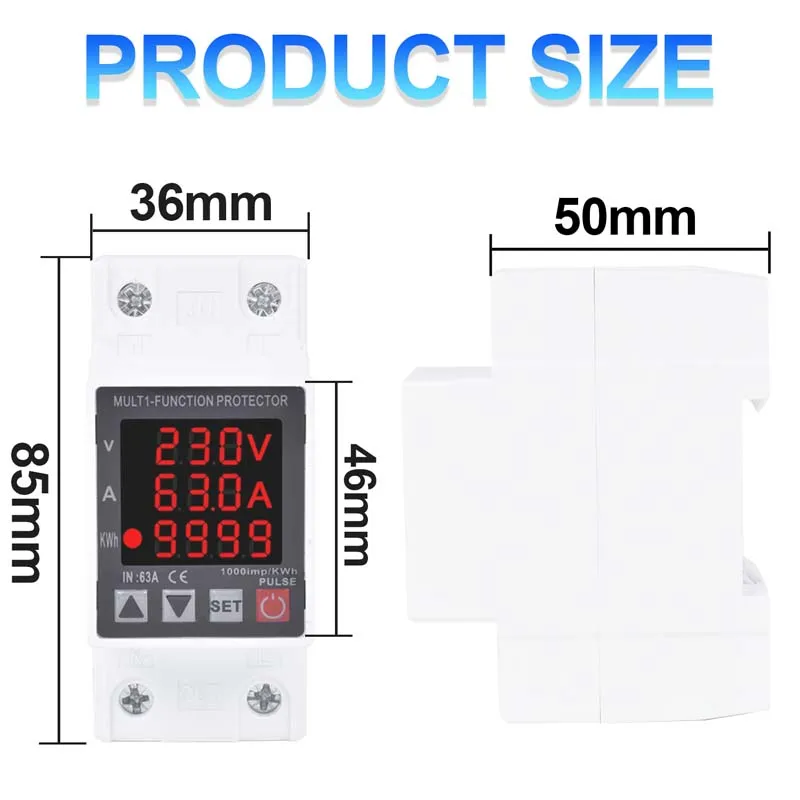 Regulowany wielofunkcyjny cyfrowy monitor prądu przemiennego o mocy 2P 63A miernik energii kWh wyciek ziemi pod ogranicznik napięcia