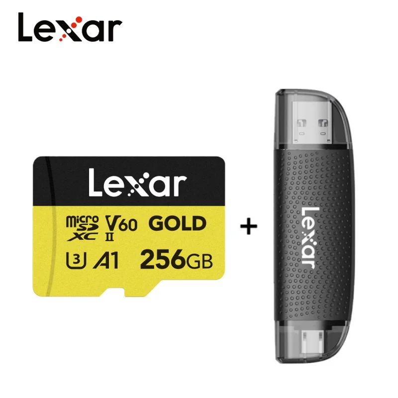 Tarjeta de memoria Lexar, 128GB, 256GB, velocidad de lectura de hasta 280MB/s V60 clase 10 UHS-II U3, tarjeta Micro SD dorada A1, tarjeta TF de 1800x para vídeos 4K