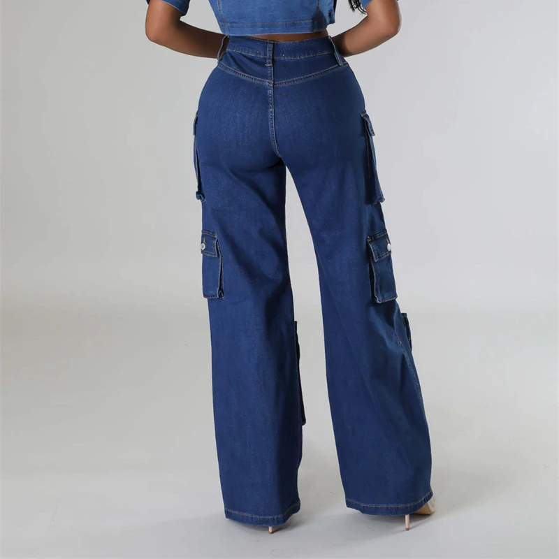 ZOMIGHT, pantalones vaqueros Cargo azules de pierna ancha con bolsillos para mujer, pantalones vaqueros holgados de cintura alta Vintage para mujer,