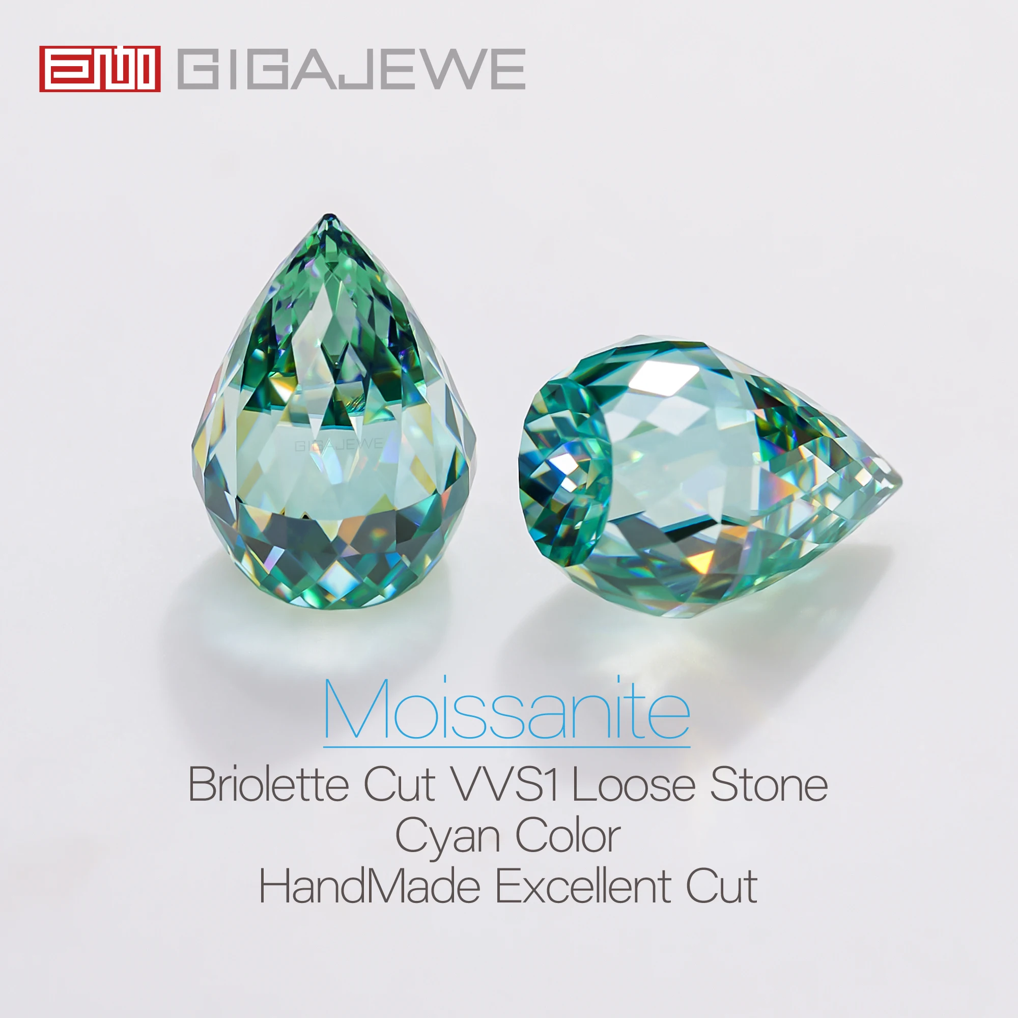 GIGAJEWE Briolette Pineapple Cut Cyan Color Moissanite PFL-remium Gems Loose Diamond Test Passed Gemstone For Jewelry Making