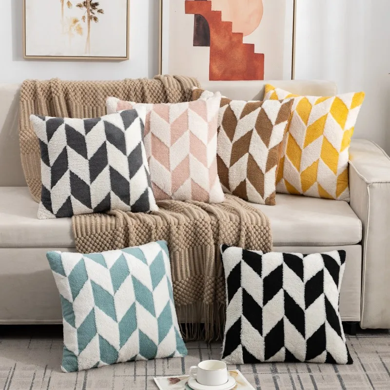 

Throw Cushion Cover Stylish and Cute Snowflake Velvet Geometric Home Bedside Jacquard Bedroom Sofa Comfortable Pillow Case Cover