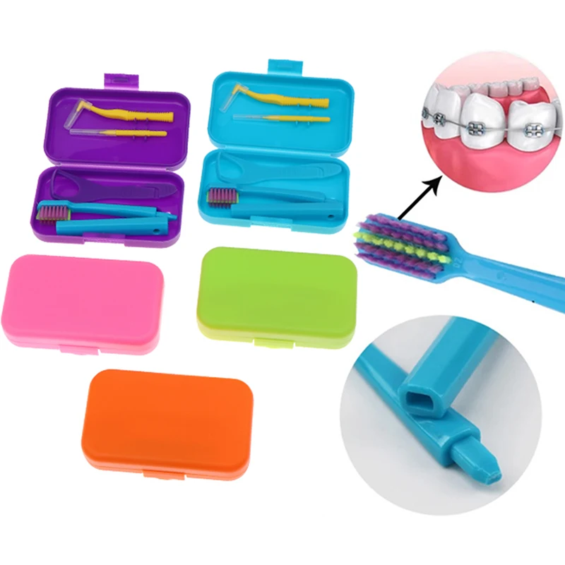 

Orthodontic Oral Care Kit Portable Toothbrush Box Orthodontic Wax Foldable Toothbrush Interdental Brush Teeth Whitening Tool