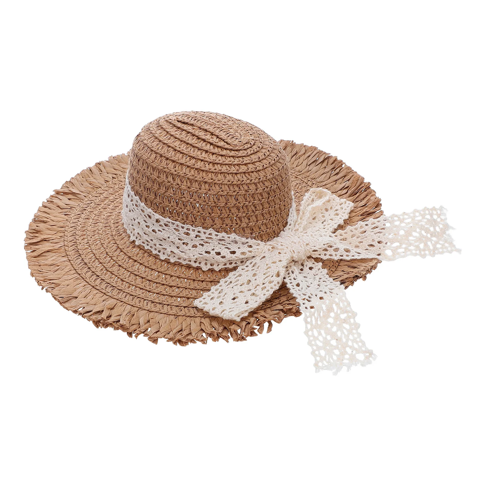 Mini Straw Hats Handwoven Lace Ribbon Miniature Straw Bucket Cap for Craft Dollhouse Decoration Accessories Beach Hat