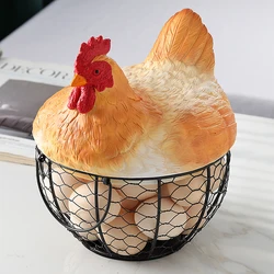 Hen Storage Basket Iron Egg Organization  for Kitchen Vegetable Fruit Decorations Creative Resin Platform Hollow  Baskets