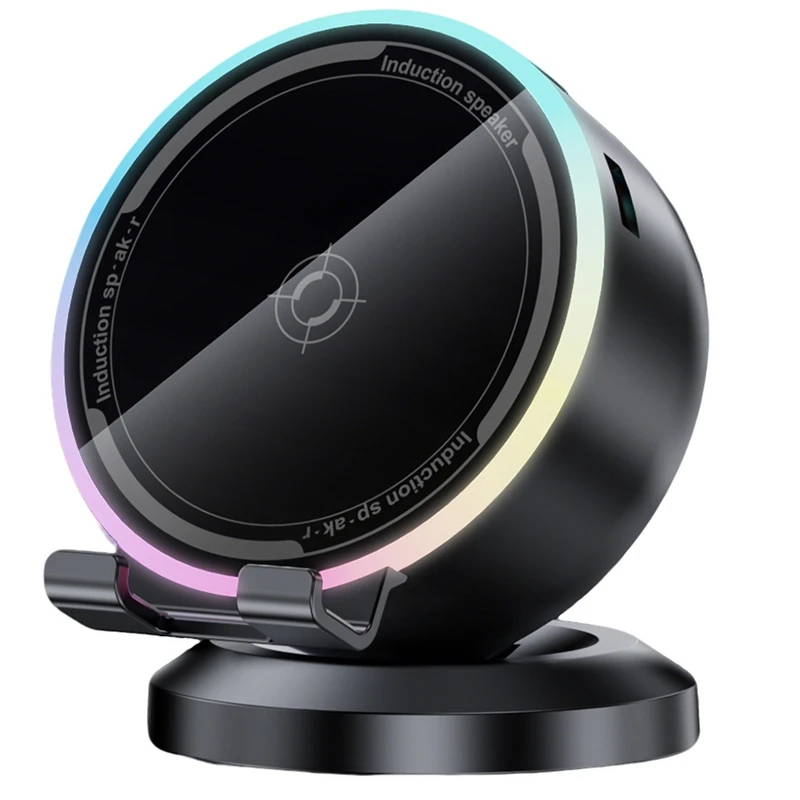 Super Sale Wireless Induction Speaker with RGB Light & 360° Rotation, HD Surround Sound Bluetooth Speaker Desktop Phone Stand