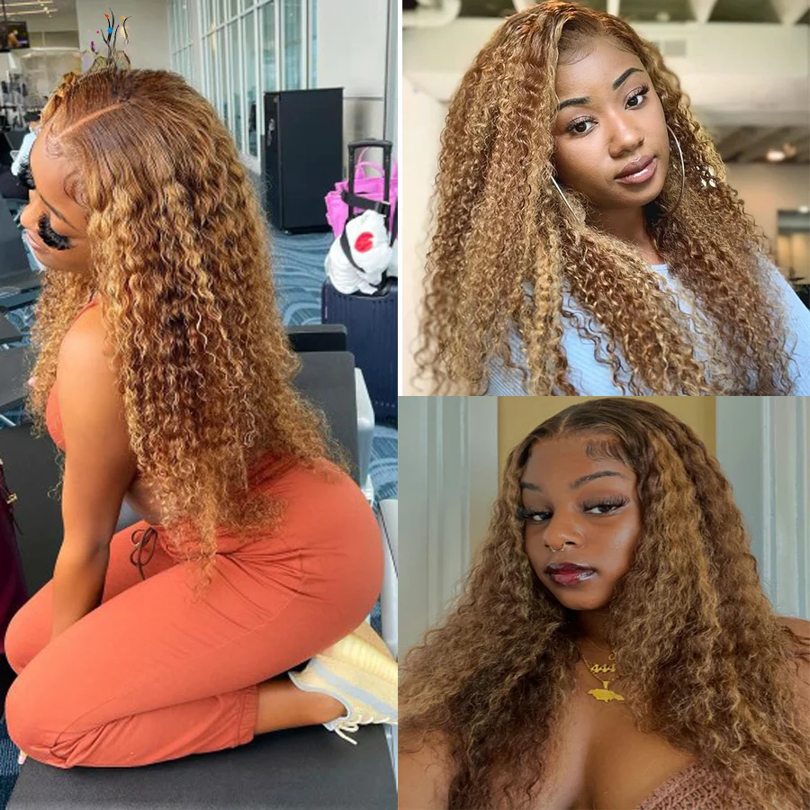 Afro Kinky Curly Blonde Highlight Human Hair Wigs 13x4 Lace Frontal Wig Brazilian Remy Hair For Women Pre Plucked
