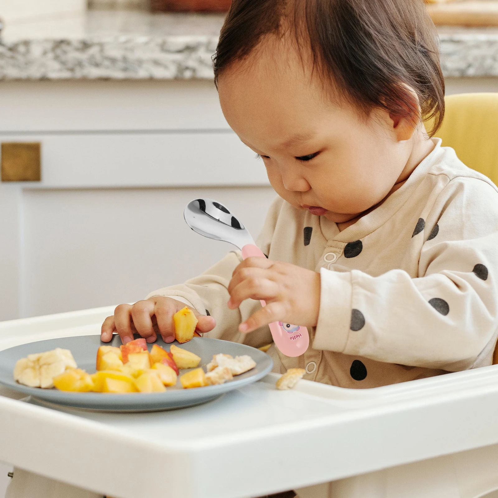 

Children's Bent Spoon Set Baby Silverware Curved Utensils for Toddlers Kids Forks and Spoons Stainless Steel Food