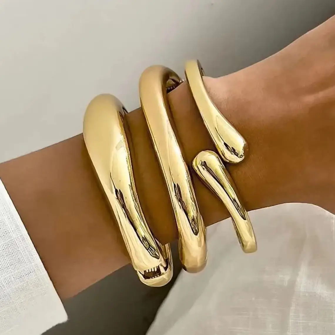 Ingemark Creative Smooth Irregular Geometric Open Cuff Bangles for Women New Trend Vintage Stackable Bracelets Couple Jewelry