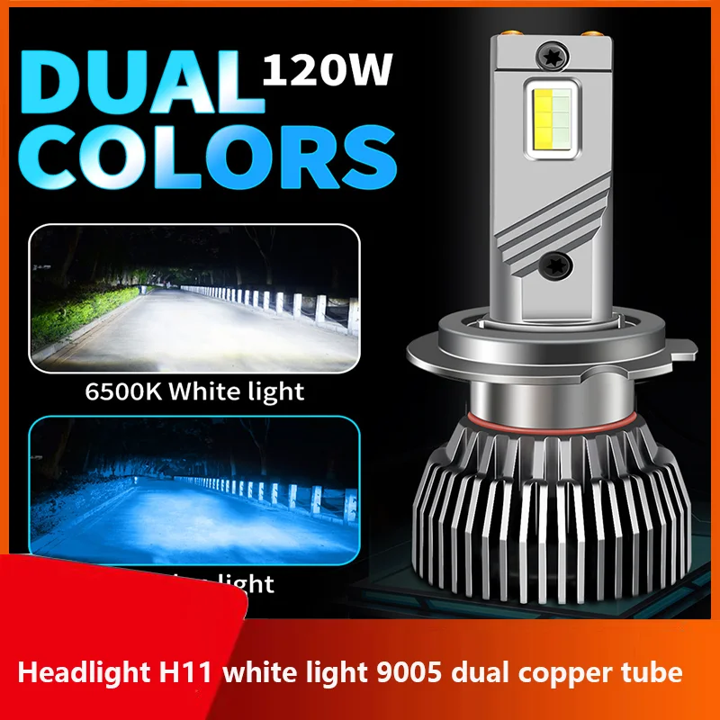 Two-color high-power ice blue LED headlight H11 white 9005 double copper tube psx24w fog lamp p13w 5202