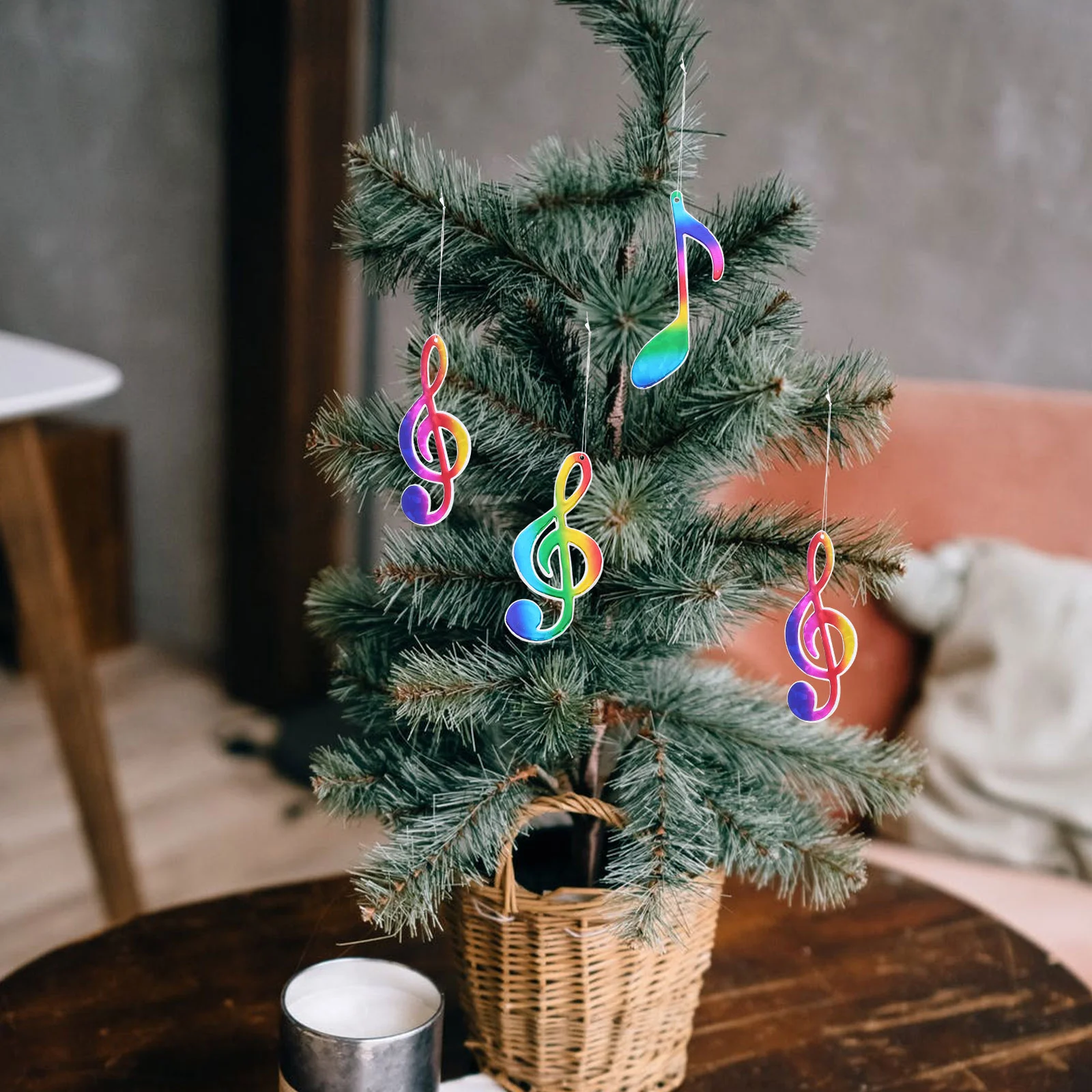 12 Uds. De notas musicales coloridas, adornos para árboles de Navidad chapados en caliente, colgante para lugar de vacaciones, decoraciones colgantes, regalos festivos de Navidad