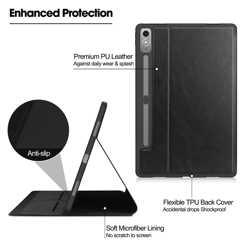 Capa para lenovo tab p12 12.7 polegadas 2023 cor sólida à prova de choque tablet capa para xiaoxin pad pro 12.7 tb371fc com couro macio