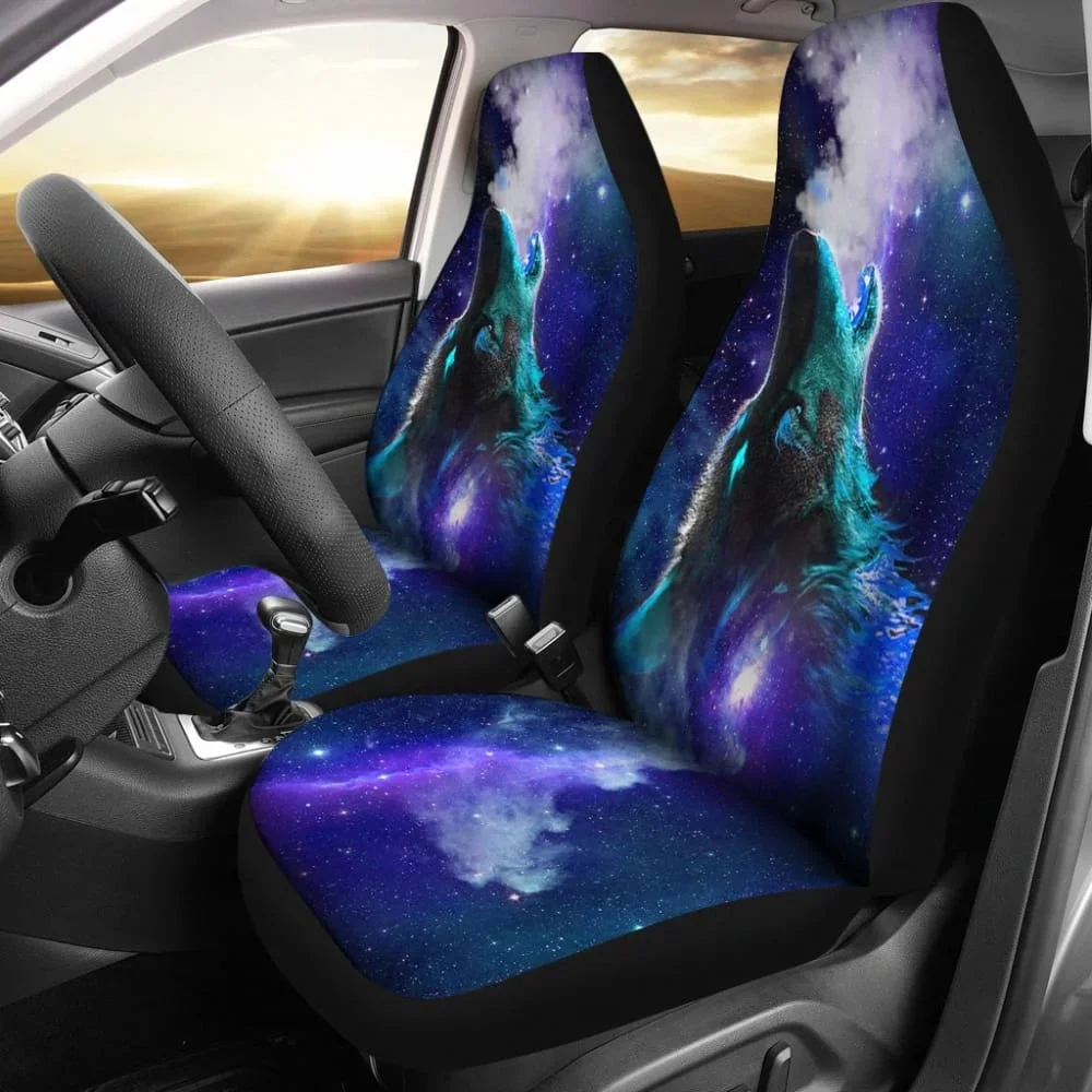 Purple Starry Sky Wolf Car Seat Covers 211602,Pack of 2 Universal Front Seat Protective Cover