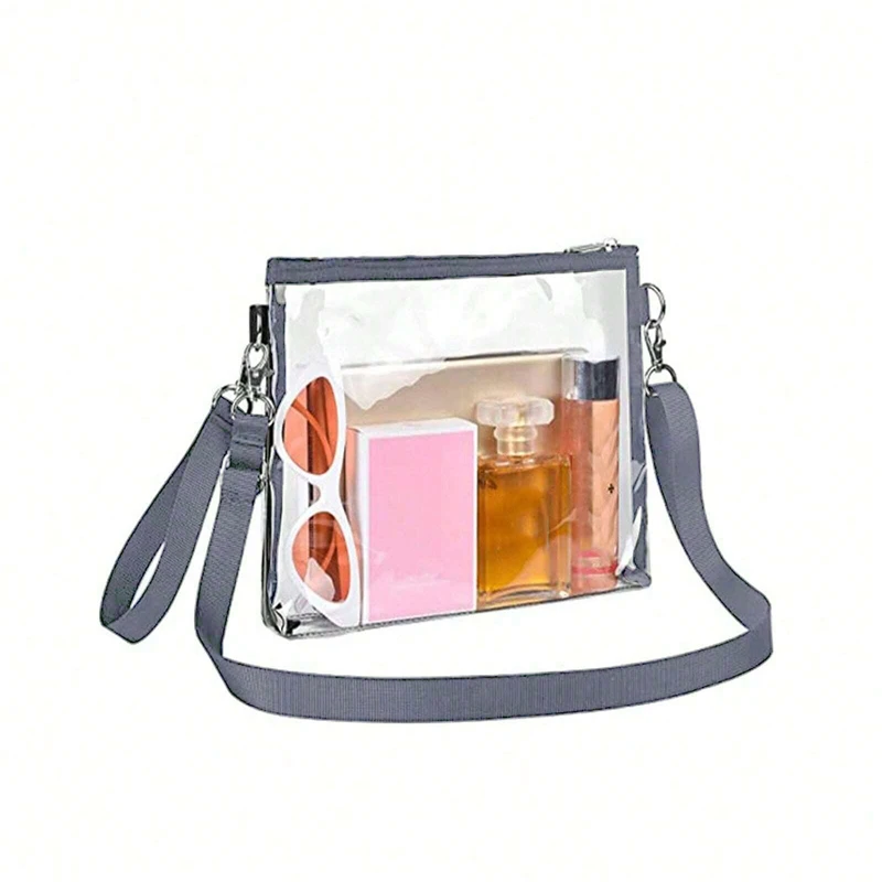 Women\'s Transparent Purse PVC Crossbody With Removable Shoulder Strap Waterproof Stadium Organiser Bag Sports Tote Zip Closure