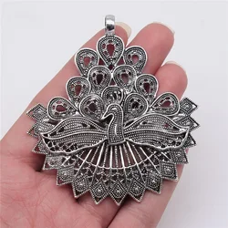 WYSIWYG 1pcs 78x70mm Antique Silver Color Big Peacock Charms Pendant For DIY Jewelry Making Handmade Jewelry Craft Findings