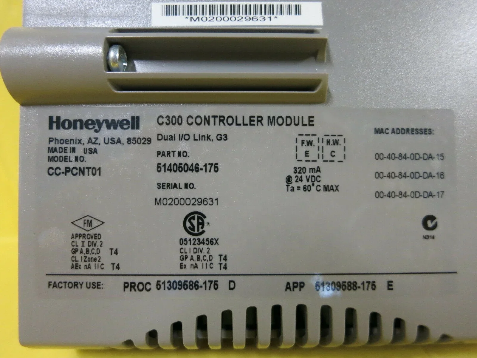 Honeywell CC-PCNT01 C300 Controller Module 51405046-175