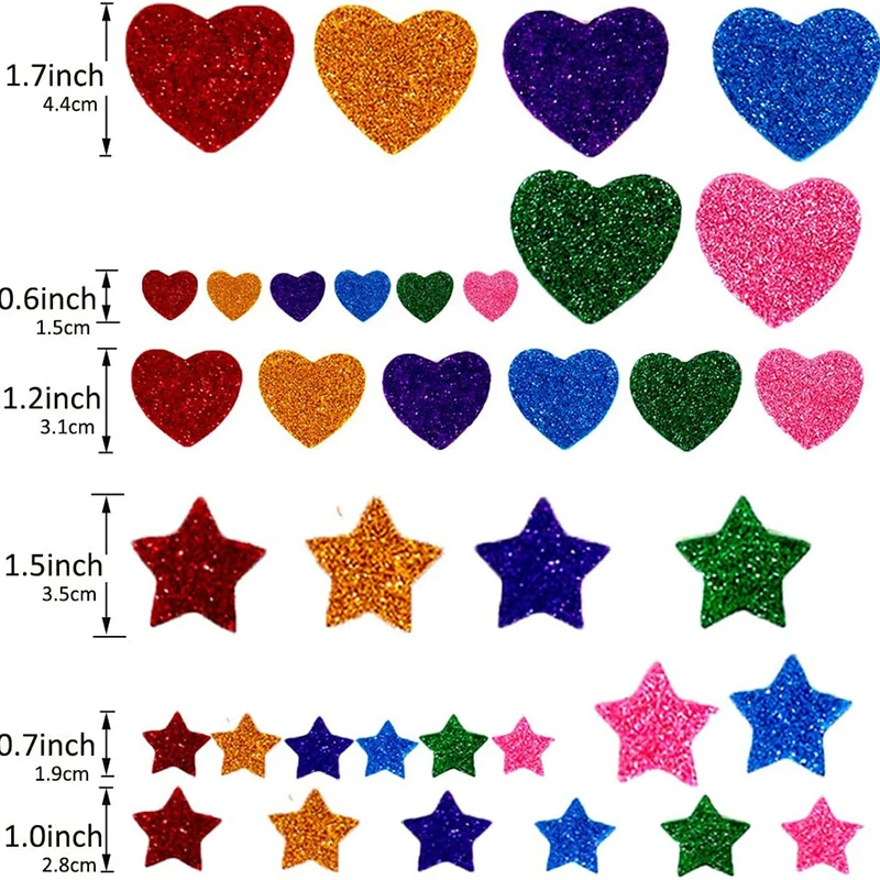 50-250pcs Colorful Glitter Foam Stickers Self Adhesive Stars Hearts Kid\'s Arts Craft Supplies Greeting Cards Home Decoration Toy