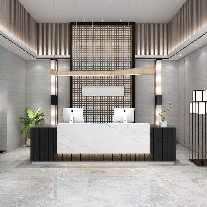 مكتب استقبال الصالون أثاث فاخر لمكاتب الكمبيوتر ذات التصميم الجمالي وعداد المتجر الأبيض تقف عداد تسجيل النقدية #6