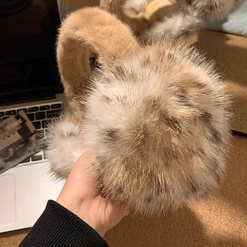 أفخم ليوبارد طباعة فروي غطاء للأذنين المرأة موضة لطيف رشاقته إيرفلاب الشتاء يندبروف الدافئة الدراجات متعدد الألوان حماية الأذن #4