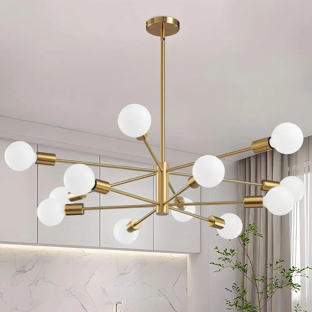 

Adjustable Height 12-Light Gold Dining Chandelier for Kitchen Island or Living Room