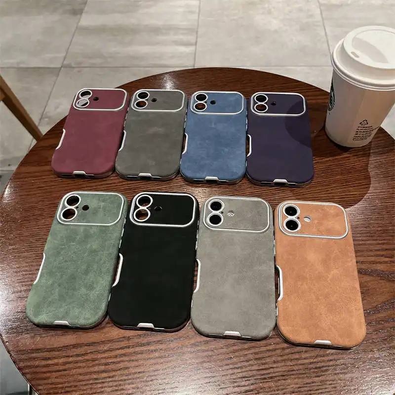 Luxury Matte Suede Leather Case for iPhone 16 Plus 15 14 13 12 11 Pro Max Plating Shockproof Lambskin Skin Soft Silicone Cover