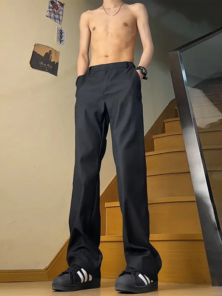 Black Thin Blade Men's Summer Ice Silk Cool Feeling Straight Leg Slimming Long Trousers Casual Loose Fit Pure Color Pants