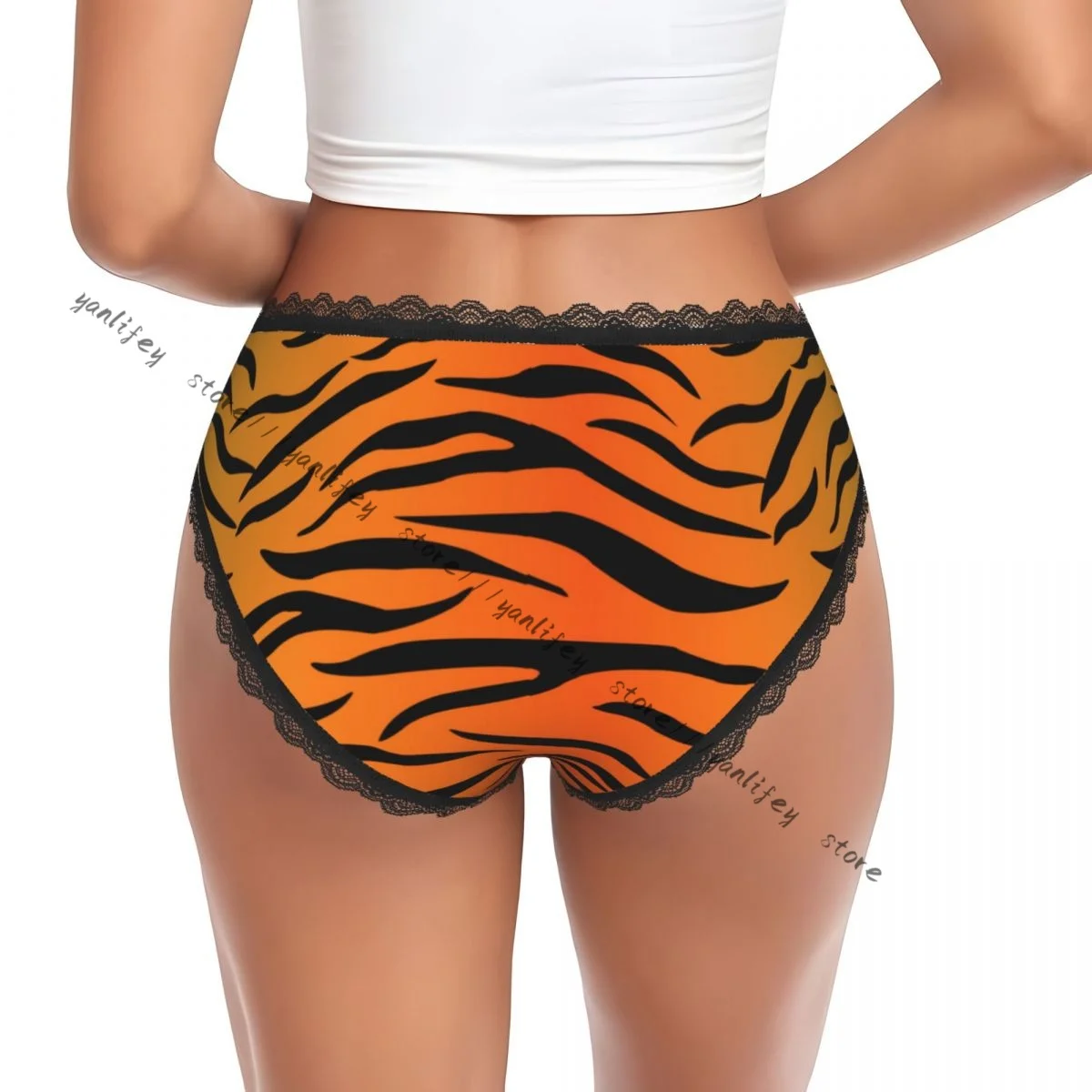 Women Lace Triangle Underwear Tiger Skin Pattern Daily Panties