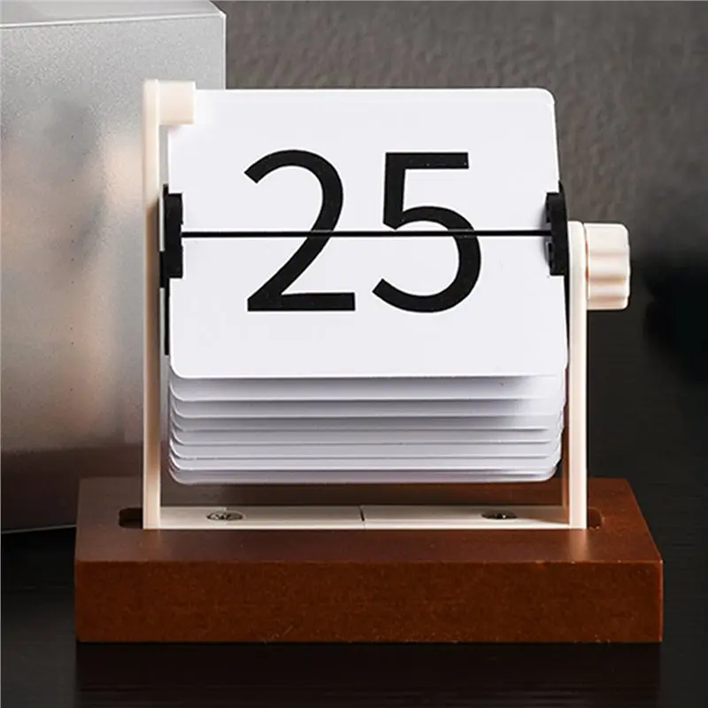 ABUN-Vintage Flip Desktop Calendar-Wooden Perpetual Calendar With Rotating Mechanism, Nordic Minimalist Home Office Decor view 5