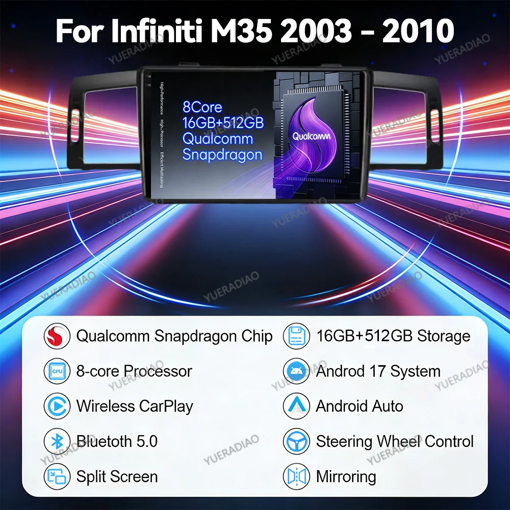 Android 17 Head Unit For Infiniti M35 2003 - 2010 Nissan Fuga 2005 - 2010 Car Radio Multimedia Video Player CarPlay Auto 4G WIFI