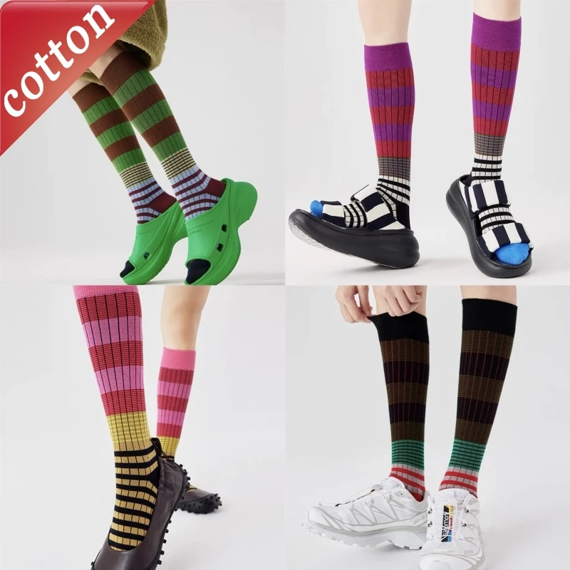 Ladies' Socks Japanese Striped Retro Harajuku Fashionable Versatile Casual Comfortable Verstaile Sports Cotton Socks For Girl