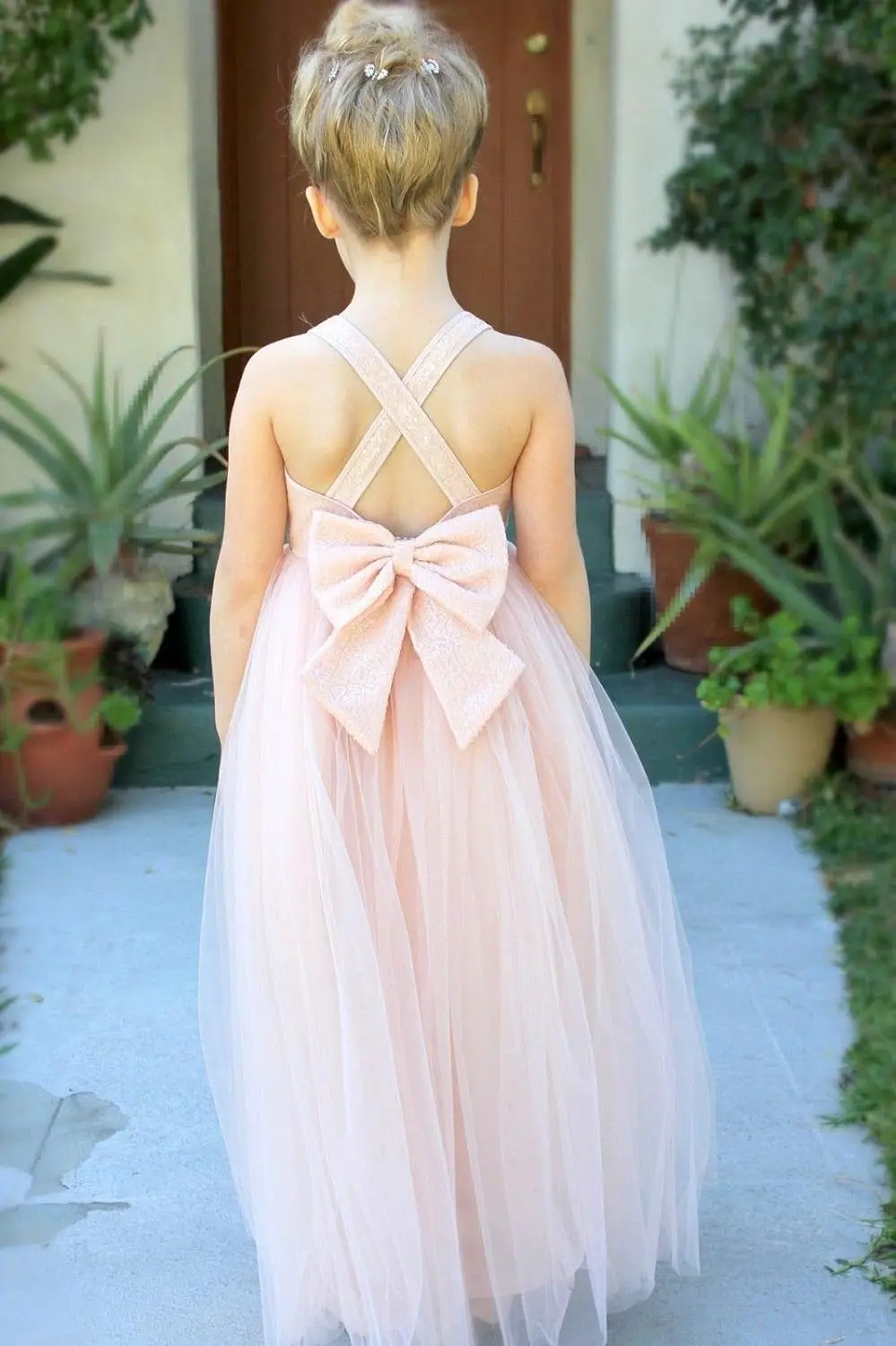 Abito da ragazza di fiore con paillettes rosa per matrimonio con fiocco in tulle Abito da festa di compleanno per bambini Abito da ballo principessa per prima comunione