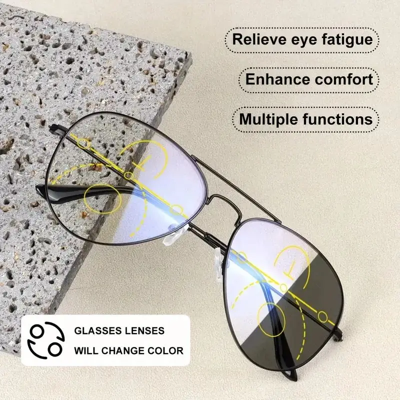 Photochromic Multifocal Reading Glasses for Men and Women, Dual-purpose High-definition Glasses for Both Near and Far Use
