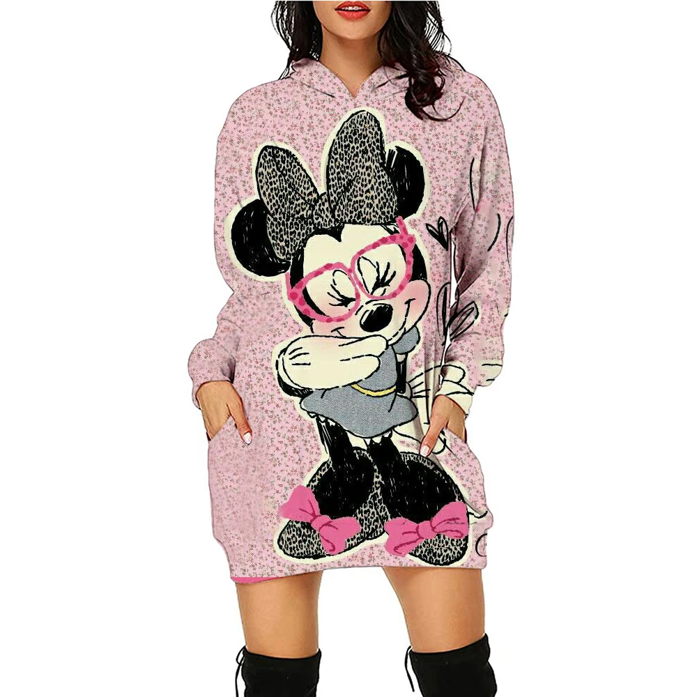 Spring and Autumn Hoodie Dress Women\'s Long Sleeve Cute Hoodie Disney Mickey Mouse Knee length Dress Slimming Street Dress