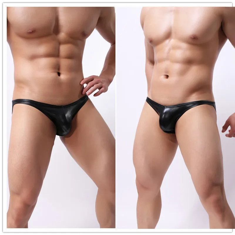 Men's underwear  Sexy Men's panties BOHTOR PU Leather Men underpants Stage Dance Bikini Gay couple PUSJK- Sexy bikini