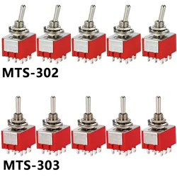 1/4 PCS,9Pin,Toggle Switches,Red,2/3 Position,ON-OFF/ON-OFF-ON,DPDT,Mini Switch,6A/125V-3A/250V AC,MTS-302,Push Button Switche