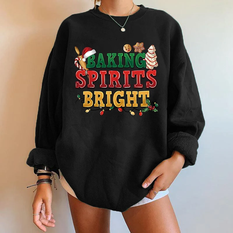 

Christmas alphabet letter print sweatshirt crew neck casual sweatshirt for fall & spring women's clothing sweatshirt