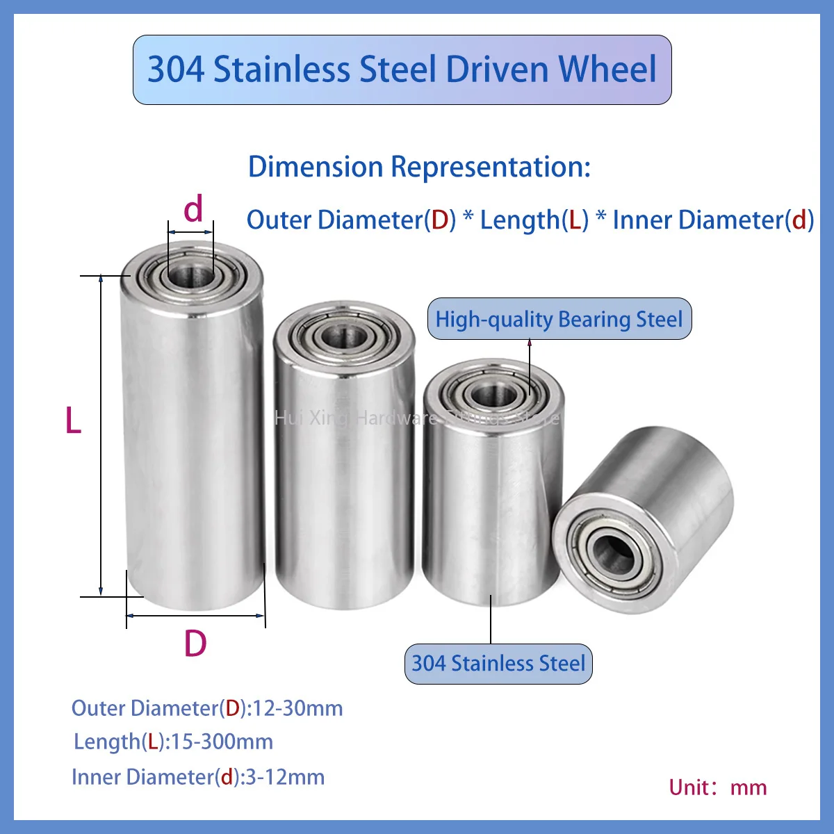 Double Bearing Unpowered Drum Flat Belt Idler Wheel Pressure Wheel/Stainless Steel Driven Wheel