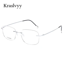 Krasivyy Classic Pure Titanium Rimless Glasses Frame Men Optical Prescription Eyewear Ultralight Frameless Eyeglasses for Men