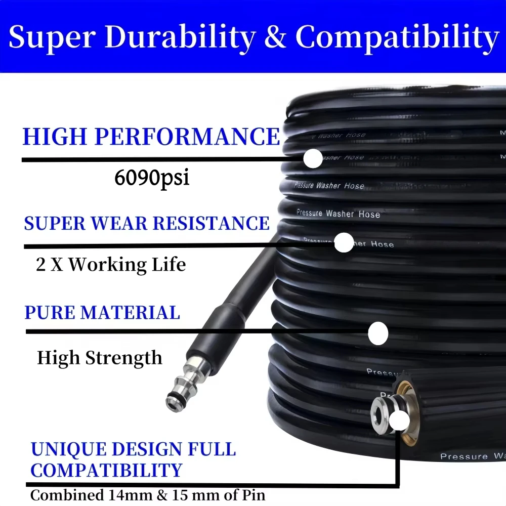 10m/32ft Pressure Cleaning Machine Hose 6090psi Car Wash Water Cleaning Extension Hose For Lavor Vax Craftsman Briggs Stratton