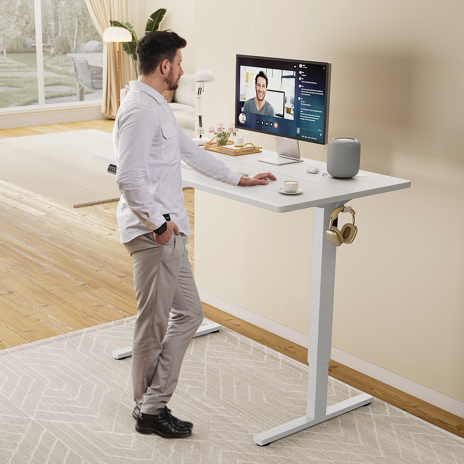 MCQ 48x24 Inch Ergonomic Height Adjustable Electric Standing Desk Sit Stand Computer Workstation Standing Table for Home Office