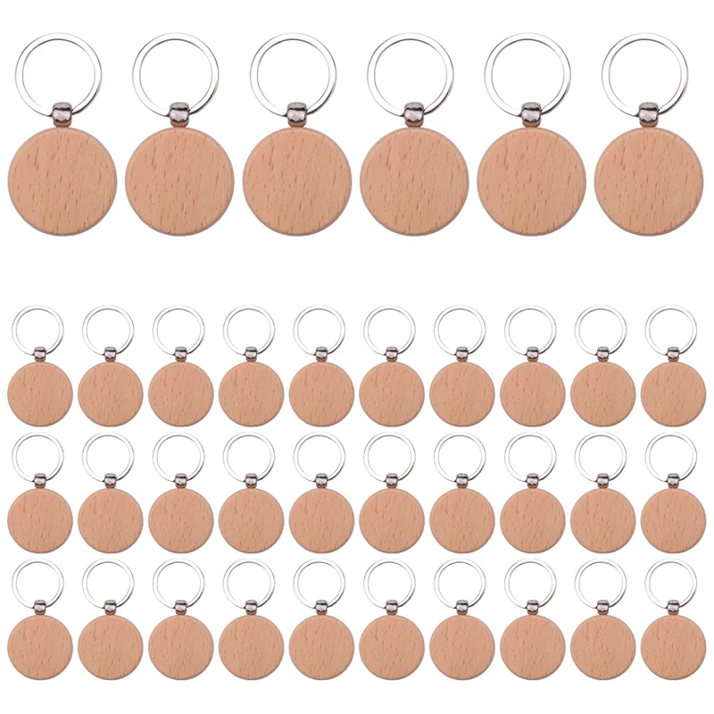 100Pcs Blank Round Wooden Key Chain Diy Wood Keychains Key Tags Can Engrave Diy Gifts HOT