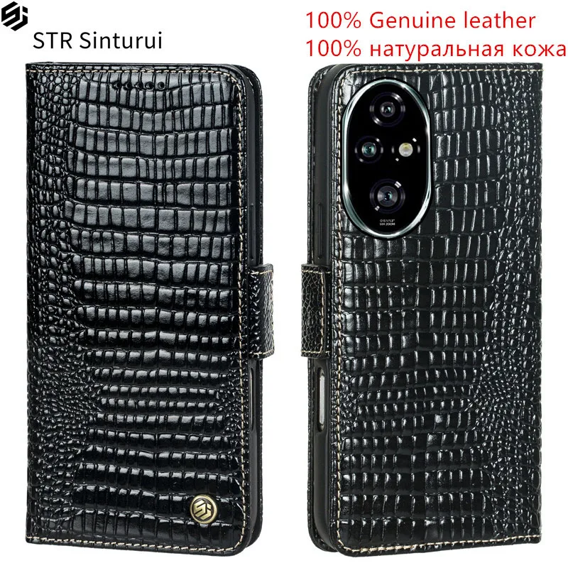 

STR 100% Genuine leather lizard grain card Slot Wallet Cover For Honor 200 100 90 Pro Smart Lite GT Flip shockproof phone Case