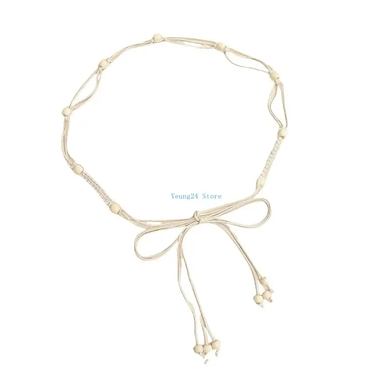 

P8DB Ladies Braided High Waist Belt Handwoven Bohemian Design Cotton Accents