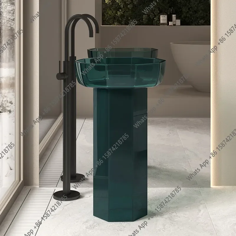 

N40 Напольный умывальник-колонна с художественной цветной отделкой, прозрачный из смолы, для отелей, на заказ