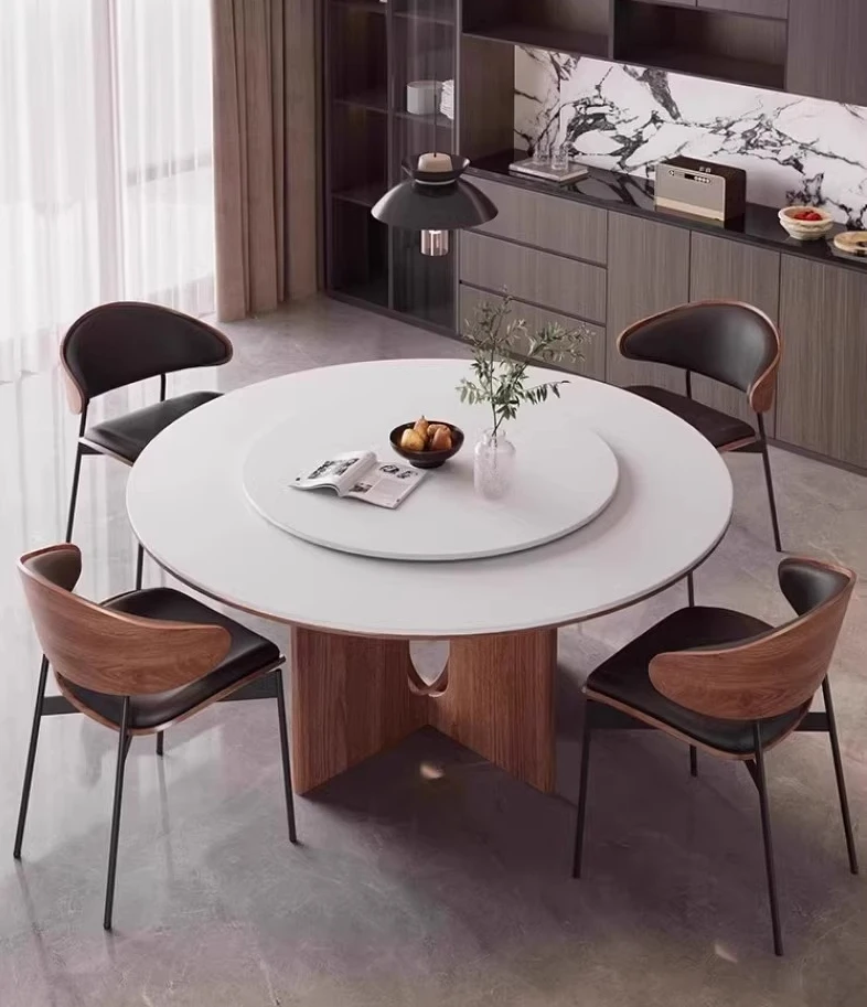 

Cream round solid wood dining table American antique retro French modern simple family